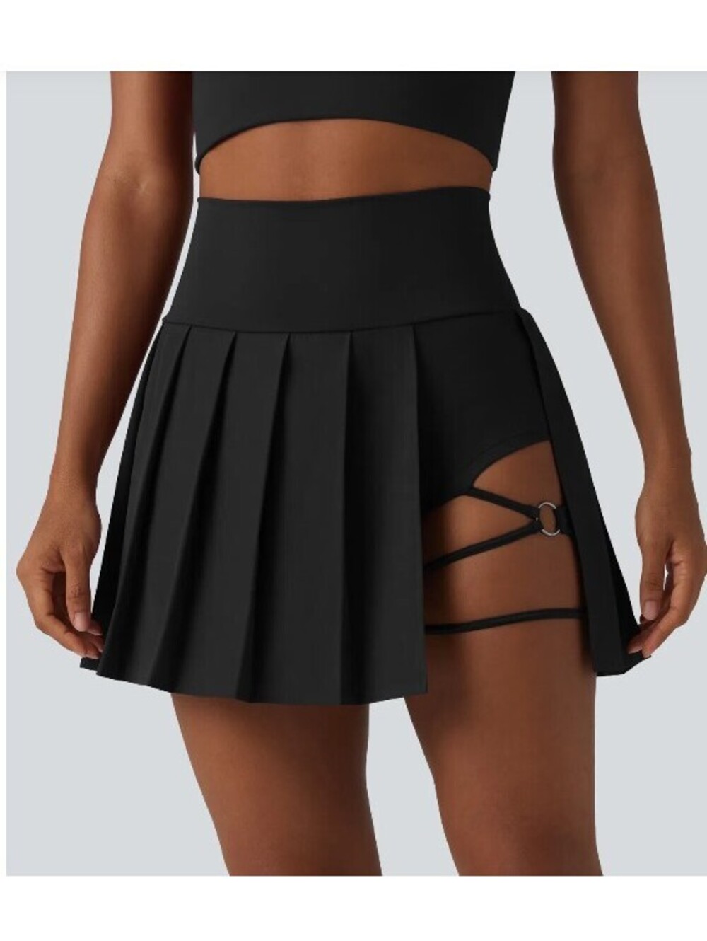 Halara Pleated Party Skirt with Strappy Detail in Black, Size XL